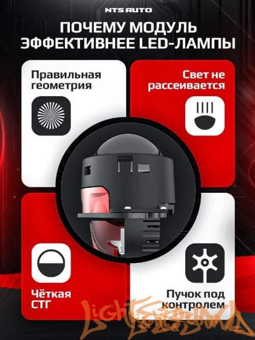 Бидиодная линза NTS AUTO BI-LED GRUMIUM 3.0", 12V, 6300К, 1шт