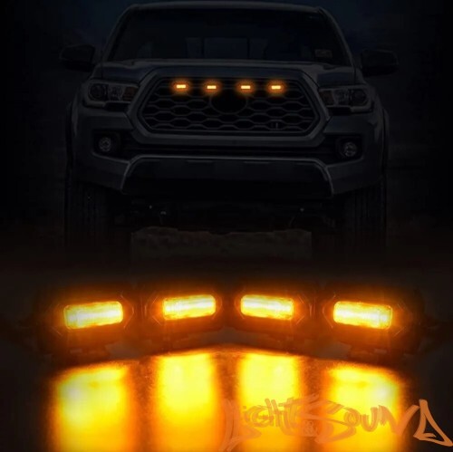 Ходовые габаритные огни в решетку радиатора черные прямоугольные, оранжевый цвет 12В, 4шт