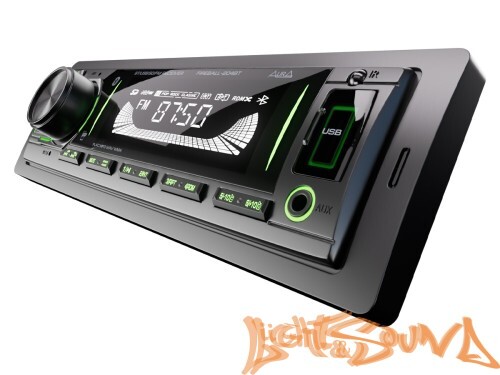 Aura Fireball-204BT USB-ресивер, 12-24V 4x36w, USB SD/FM/AUX/BT, 2 RCA, VA, зеленая подсветка