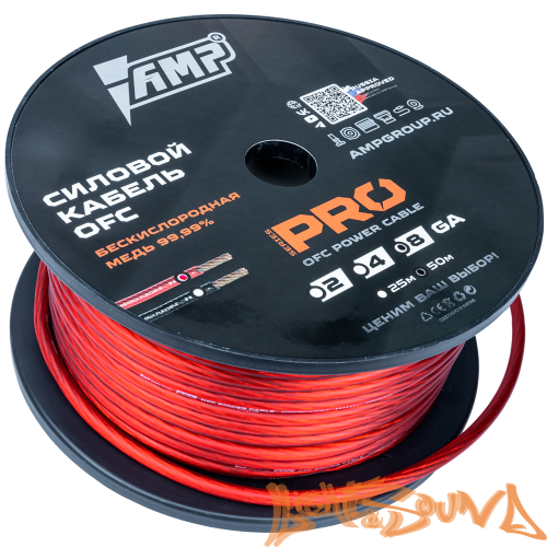 AMP PRO 100% Кабель силовой, OFC Extremely flexible, 8GA/8мм2 красный, 50м в катушке