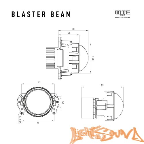 Бидиодная линза MTF light Blaster Beam 12V, 20W, 2.5", 6000K, 1шт